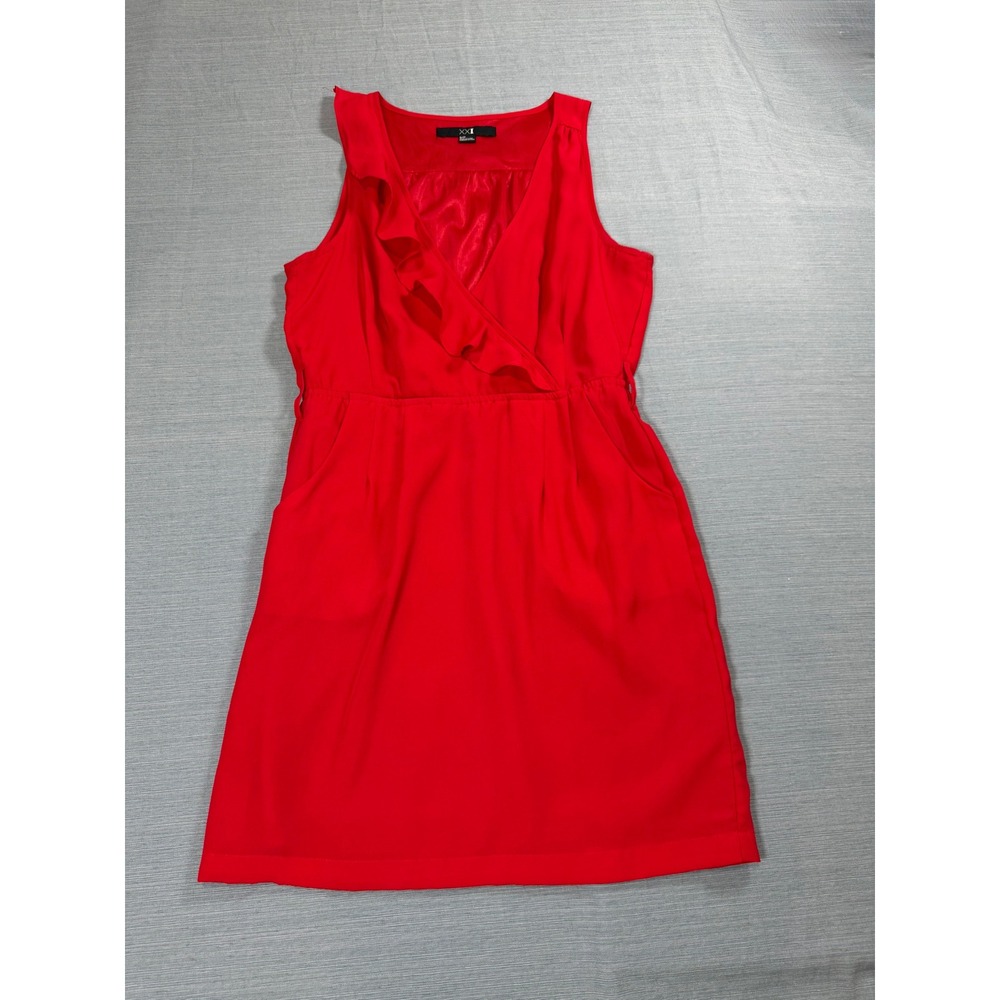 XXI Forever Red Ruffle Wrap V-Neck Sleeveless Mini Dress with‎ Pockets Small